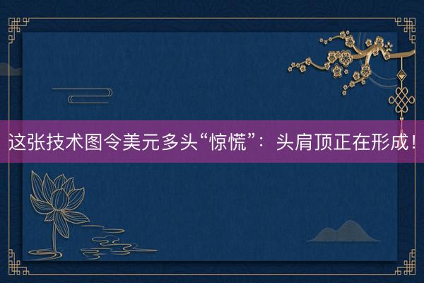 这张技术图令美元多头“惊慌”：头肩顶正在形成！