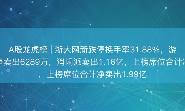 A股龙虎榜 | 浙大网新跌停换手率31.88%，游资“陈小群”净卖出6289万，消闲派卖出1.16亿，上榜席位合计净卖出1.99亿