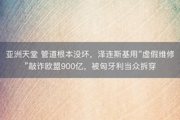 亚洲天堂 管道根本没坏，泽连斯基用“虚假维修”敲诈欧盟900亿，被匈牙利当众拆穿