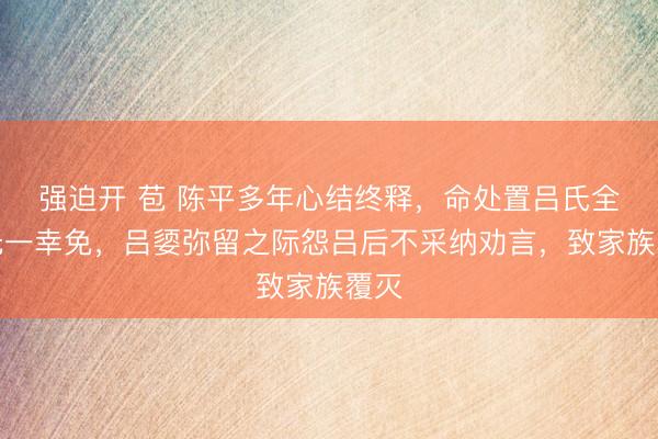 强迫开 苞 陈平多年心结终释，命处置吕氏全族无一幸免，吕媭弥留之际怨吕后不采纳劝言，致家族覆灭