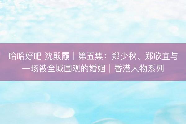 哈哈好吧 沈殿霞|第五集:郑少秋、郑欣宜与一场被全城围观的婚姻|香港人物系列
