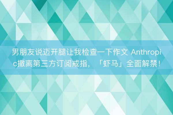 男朋友说迈开腿让我检查一下作文 Anthropic撤离第三方订阅戒指，「虾马」全面解禁！