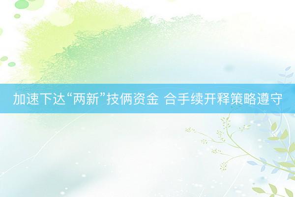 加速下达“两新”技俩资金 合手续开释策略遵守